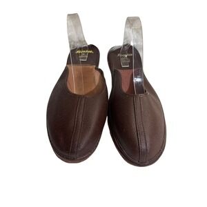 Bata Mens Brown Pebbled Leather Slip On House Slippers Scuffs Size 10